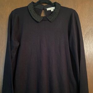 LOFT Women’s Black Sweater with Embellished Collar